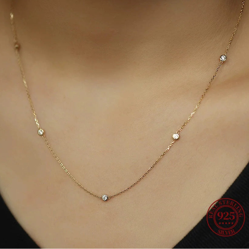100% 925 Sterling Silver Round Zircon Gold Silver Color Korea