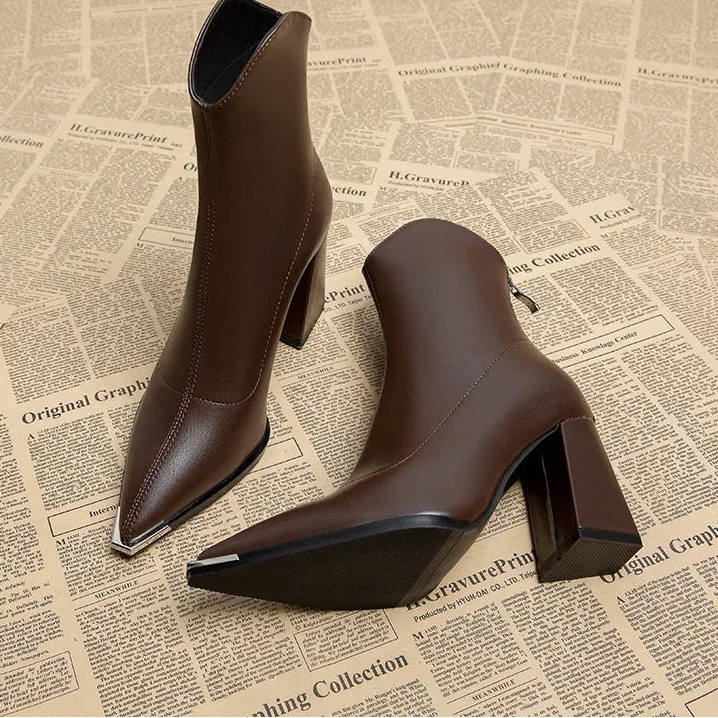 Pointed Toe Women's Ankle Boots Fashion Back Zippers