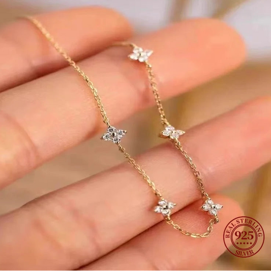 925 Sterling Silver French Cute Four-Leaf Flower Pendant Necklaces 14k Gold Plated