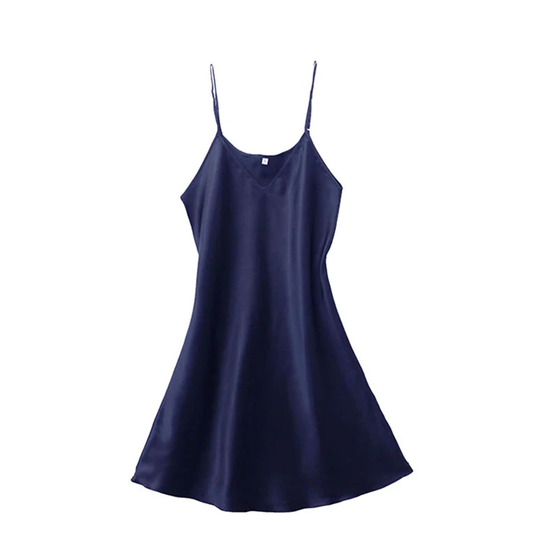 Silk Satin Night Dress Sleeveless Nighties V-neck Sleepwear Nightwear