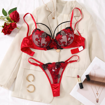 Floral Embroidered Lingerie Set