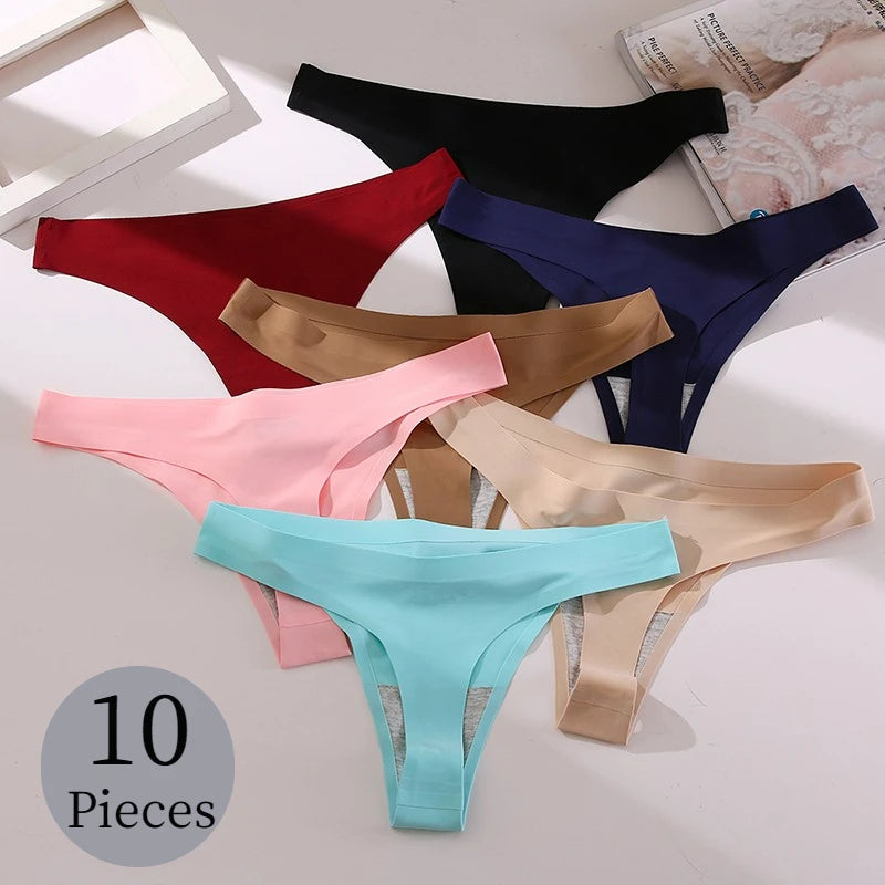 10PCS Female Thongs Silk Satin Panties Sports Seamless Underwear